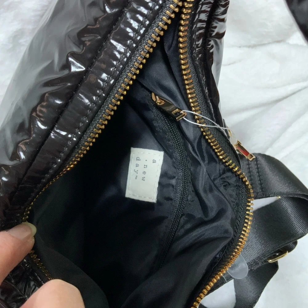 A New Day Shiny Black Hobo Bag